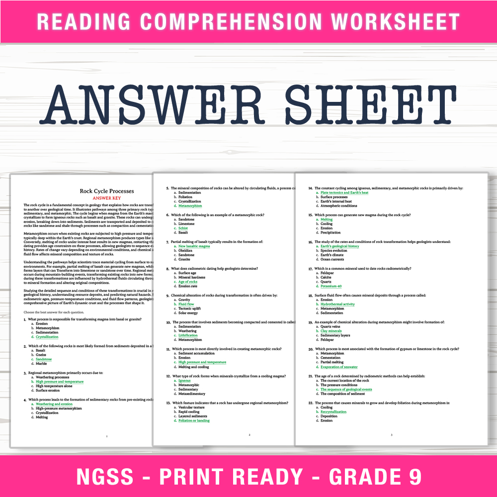 Grade 9 Science worksheet worksheet — Grade 9 Science | Rock Cycle Processes Worksheet (PDF + Answer Key) — page 2