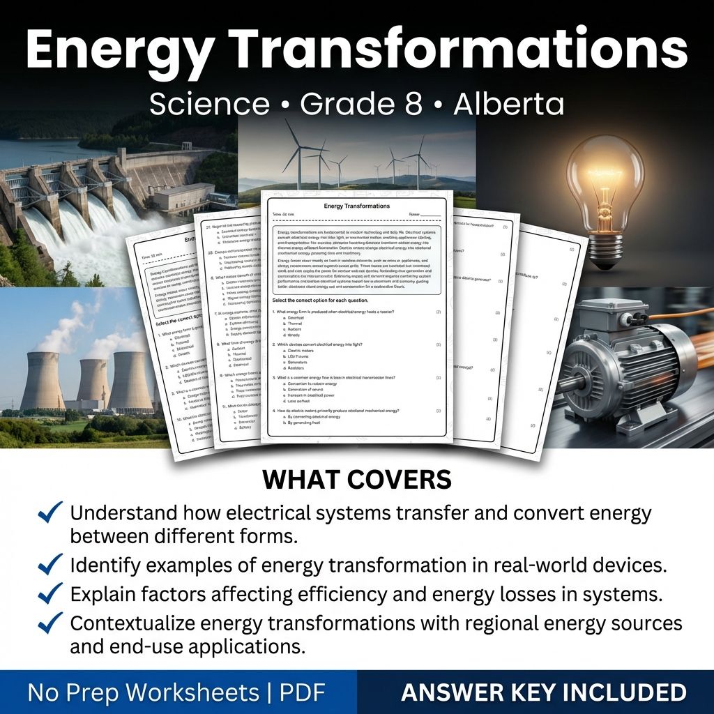 Energy Transformations Worksheet | Grade 8 Science Alberta Standards