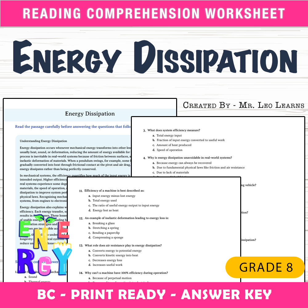 Grade 8 Science worksheet mcq paper worksheet — Grade 8 Science — Worksheet MCQ Paper for Mastering Energy Dissipation — p…