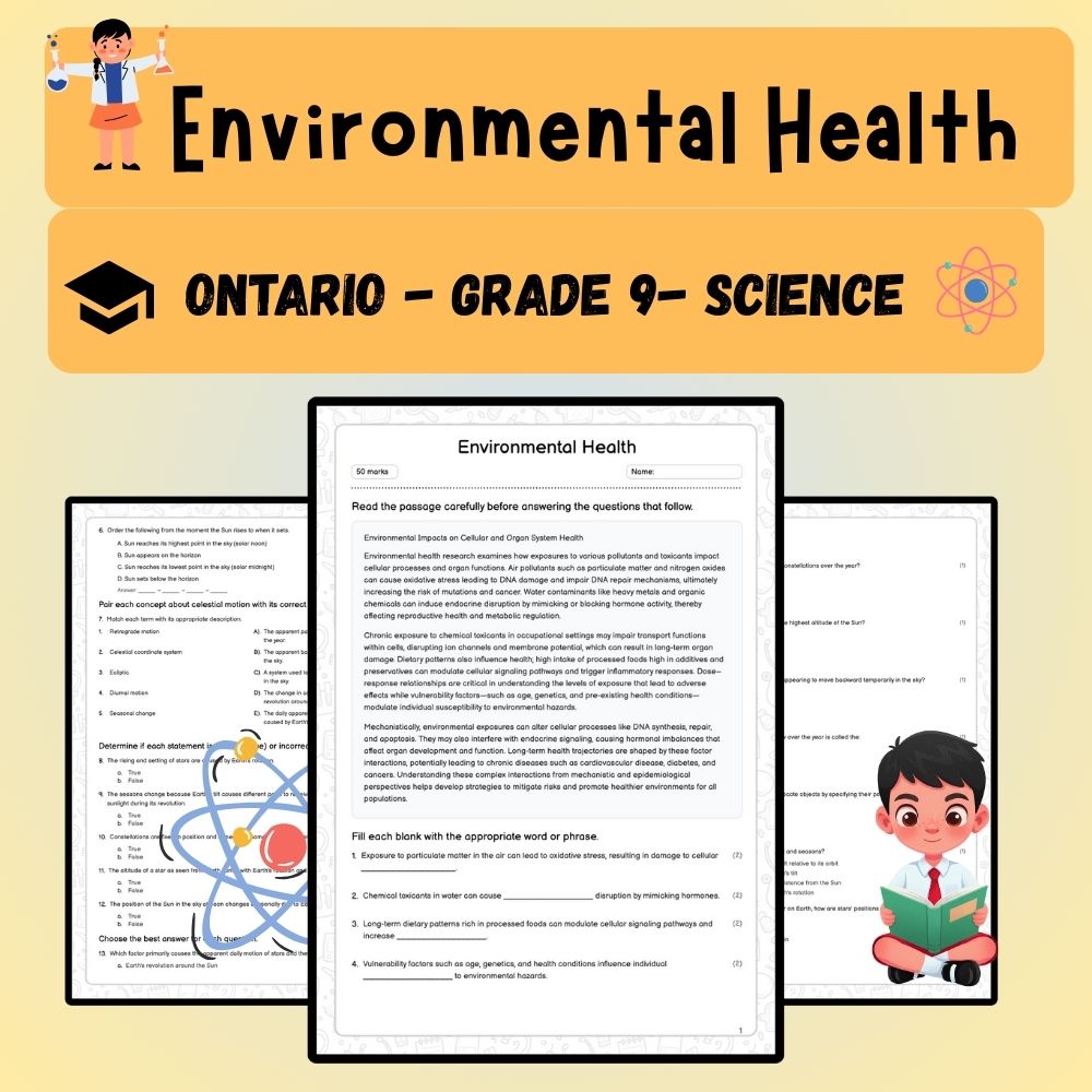 Grade 9 Science worksheet worksheet — Grade 9 Science | Environmental Health Worksheet (Answer Key) - Ontario Standards —…