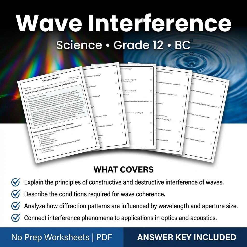 Wave Interference Worksheet – Science Practice for Grade 12 BC Standards