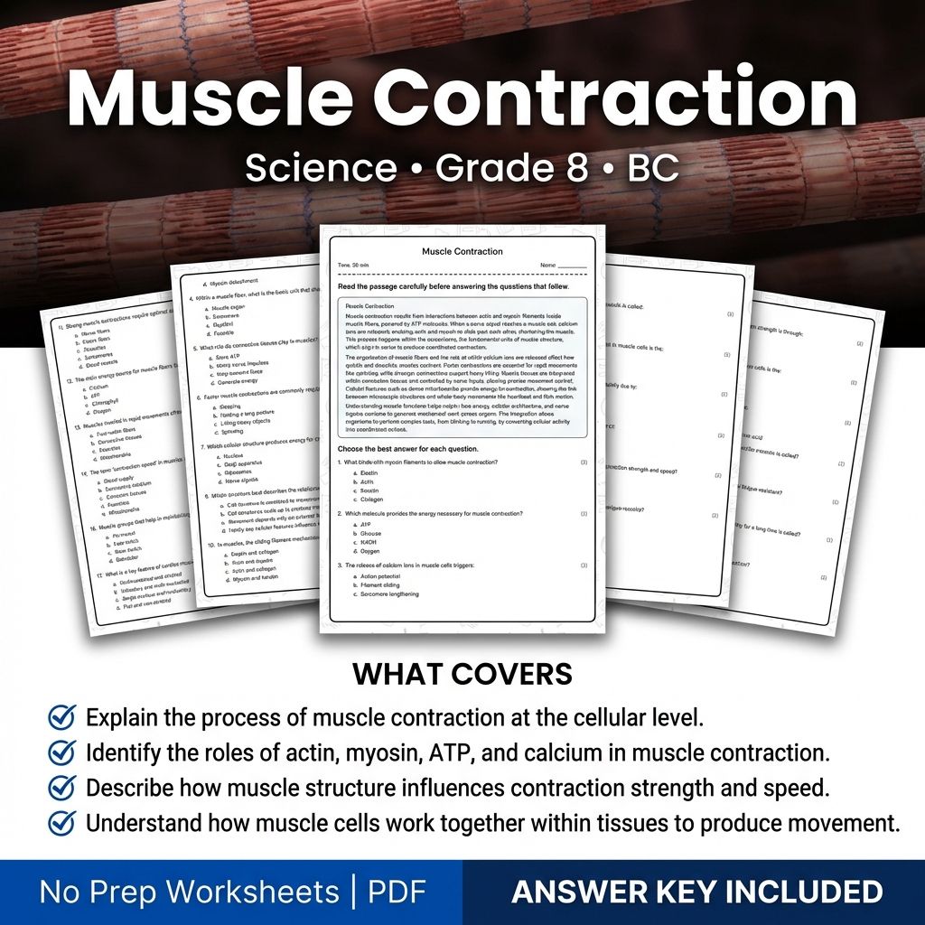 8th Grade Science | Muscle Contraction Worksheet & Answer Key (Printable PDF)