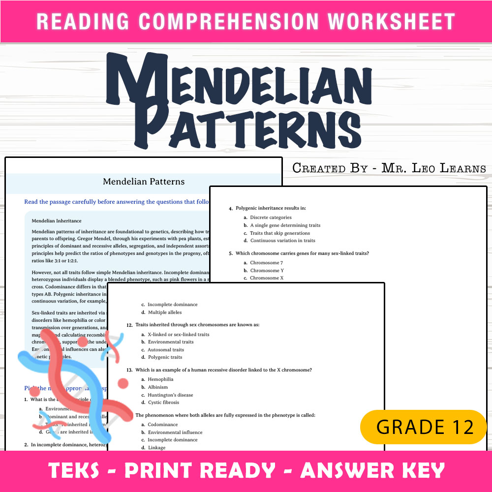 Grade 12 Science worksheet worksheet — Grade 12 Science – Mendelian Patterns Worksheet for Mastery — page 1