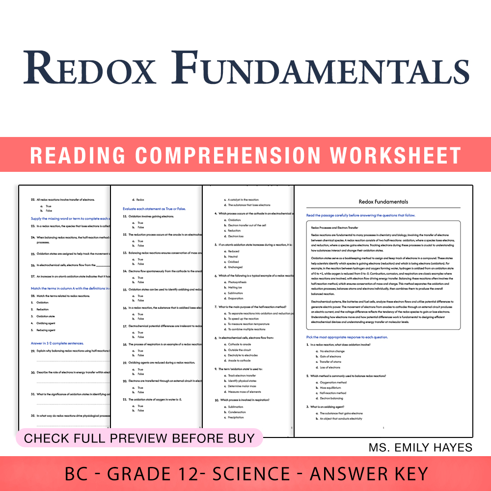 Grade 12 Science worksheet worksheet — Grade 12 Science | Redox Fundamentals Worksheet (PDF + Answer Key) — page 1