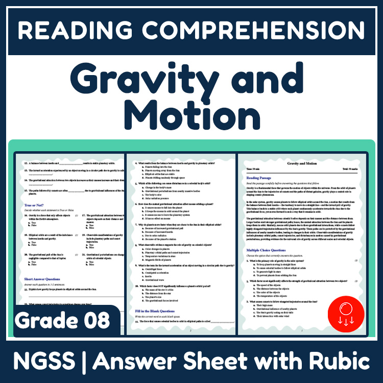Grade 8 Science reading worksheets worksheet — Grade 8 Science | Gravity and Motion Reading Worksheets (NGSS Aligned) — pa…