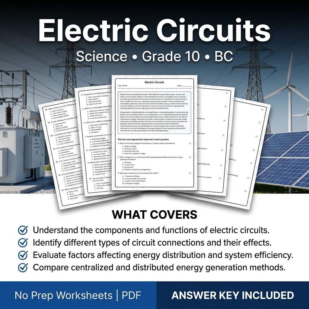 Grade 10 Science | Electric Circuits Worksheet & Answer Key PDF