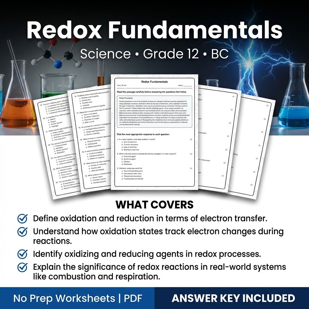 Redox Fundamentals Science Worksheet for Grade 12 | BC Standards