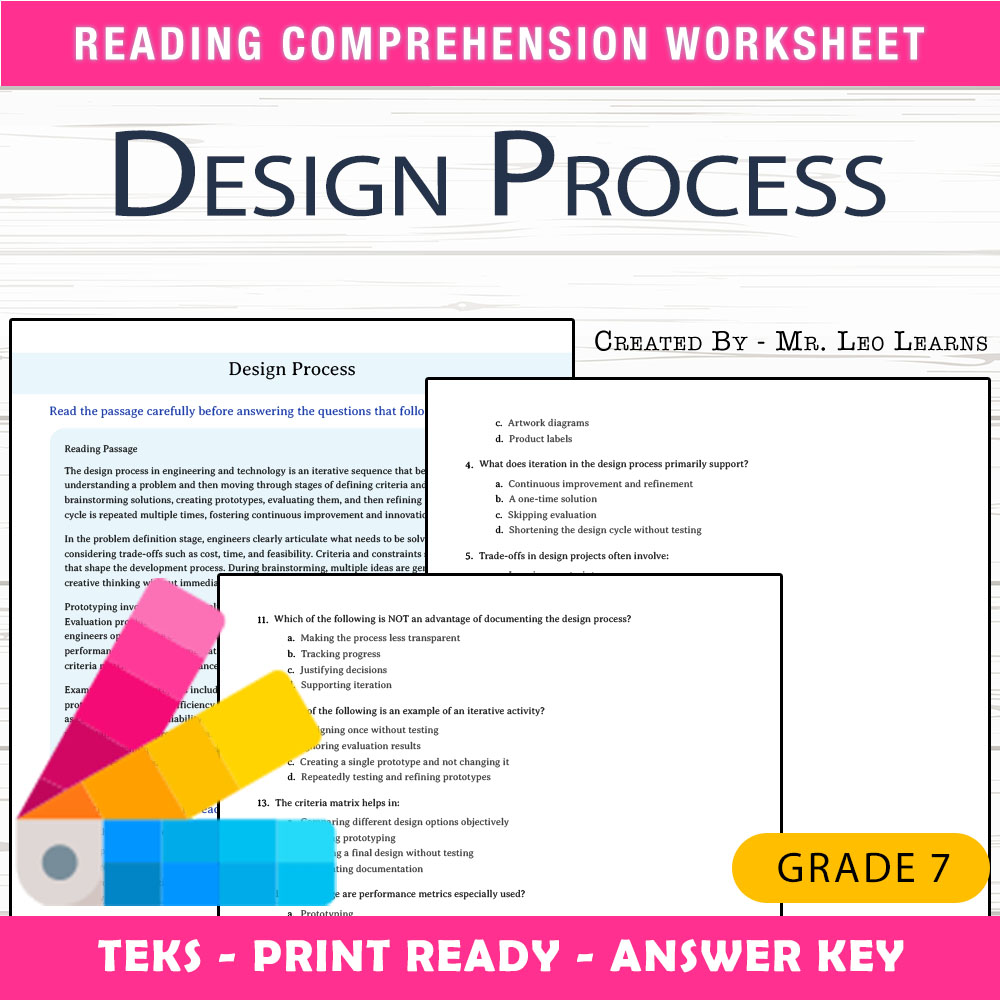 Grade 7 Science worksheet worksheet — Grade 7 Science – Design Process Worksheet for Mastering Engineering Steps — page 1