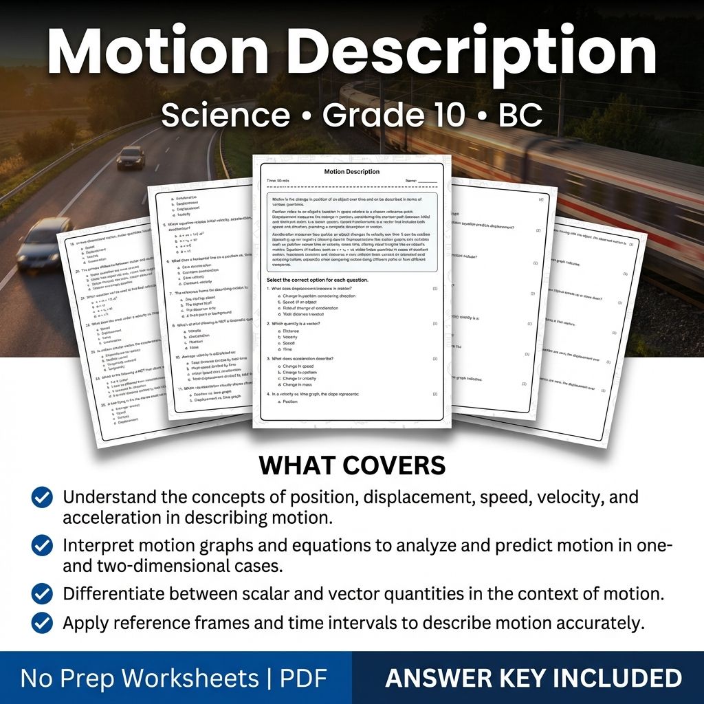 Grade 10 Science Worksheet | Motion Description Practice & Answer Key (PDF)