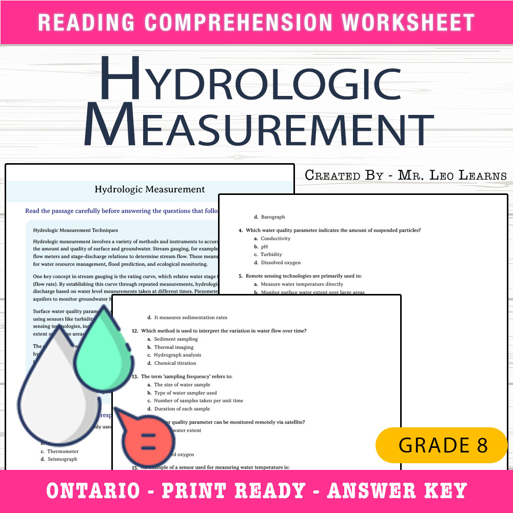 Grade 8 Science worksheet worksheet — Grade 8 Science — Hydrologic Measurement Worksheet for Mastery — page 1