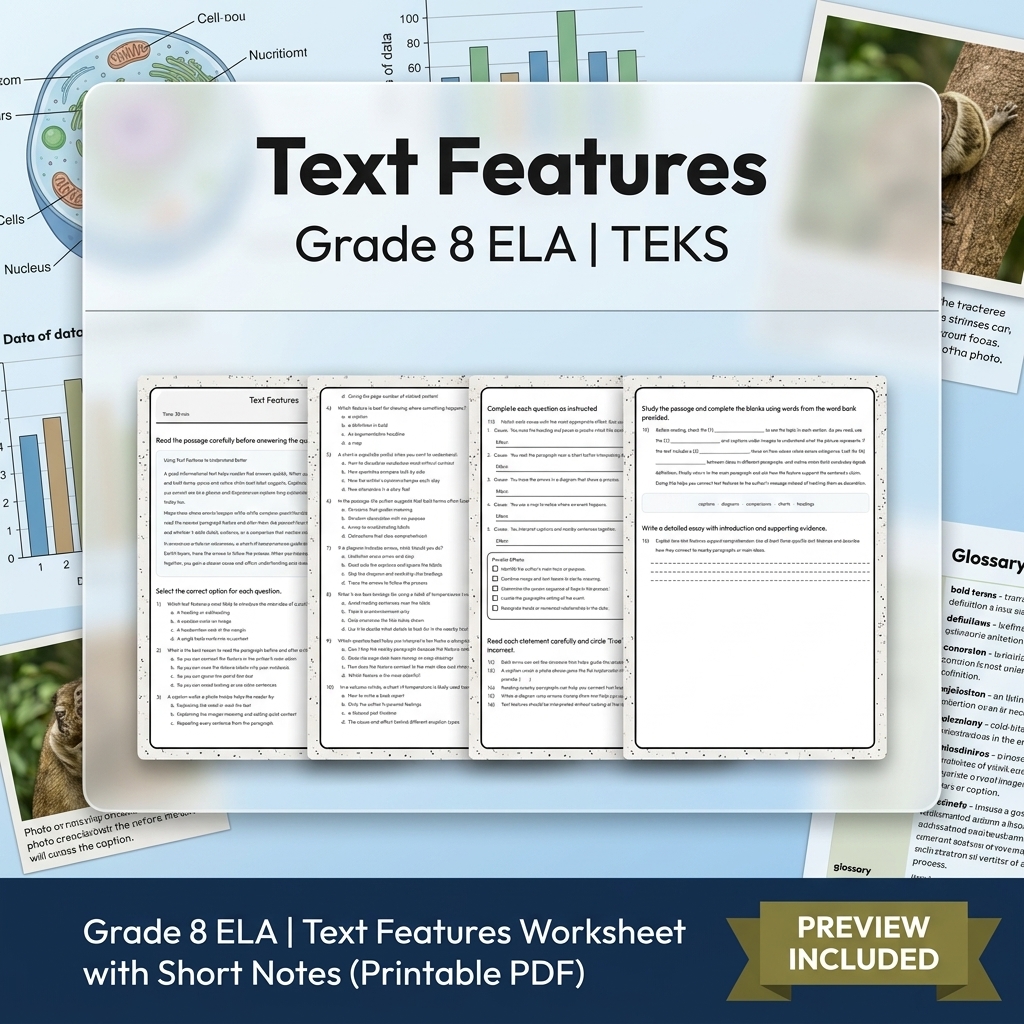 Grade 8 Evidence & Grammar ELA Full-Year Bundle TEKS — included worksheet 22