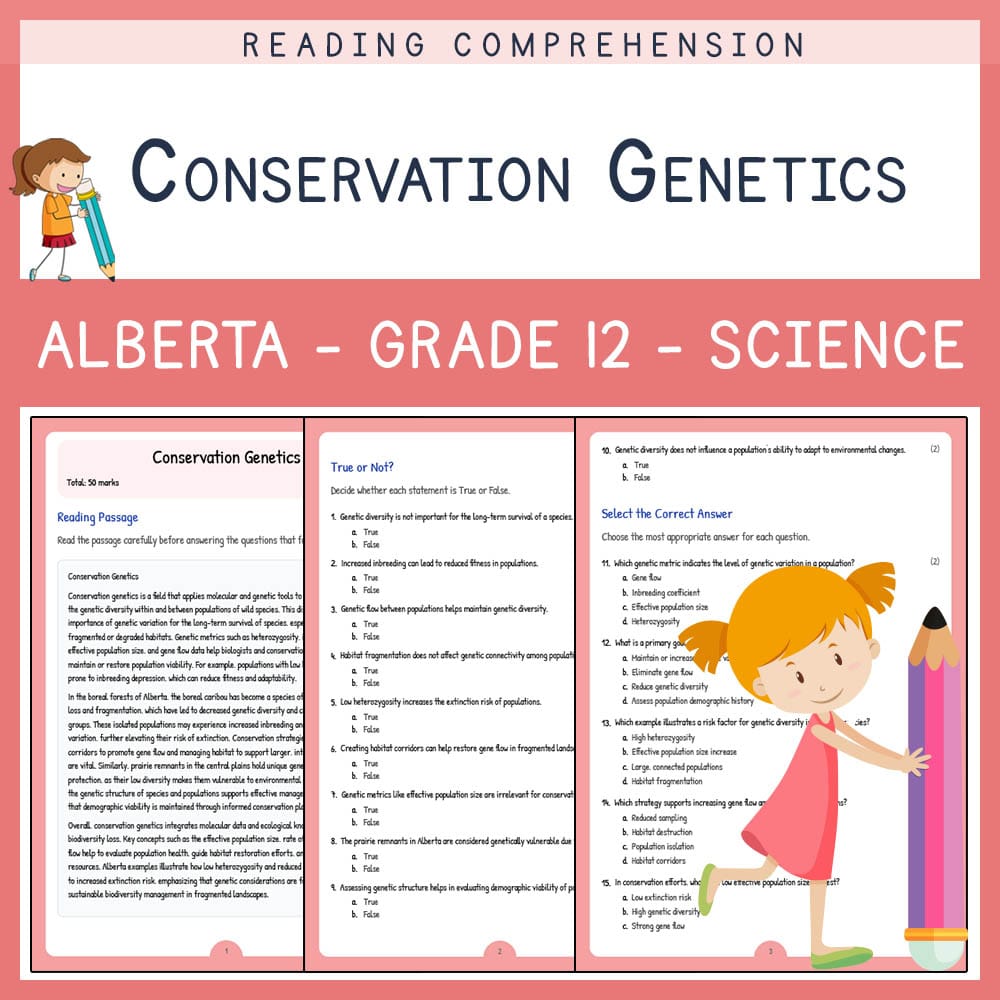 Grade 12 Science worksheet elena worksheet — Grade 12 Science | Conservation Genetics Worksheet | Alberta Standards — page 1