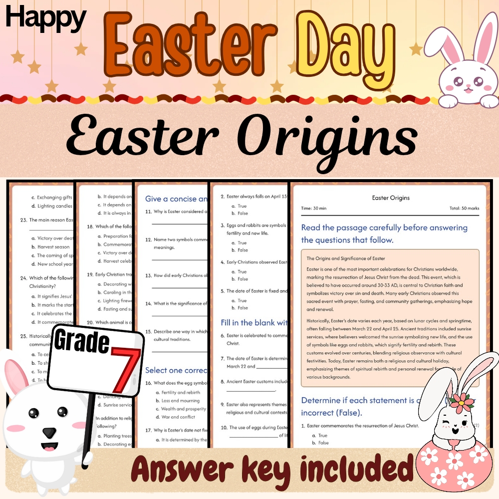 Grade 7 Holiday Activities Bundle|Easter Traditions & Symbols (PDF + Answer Key) — included worksheet 1