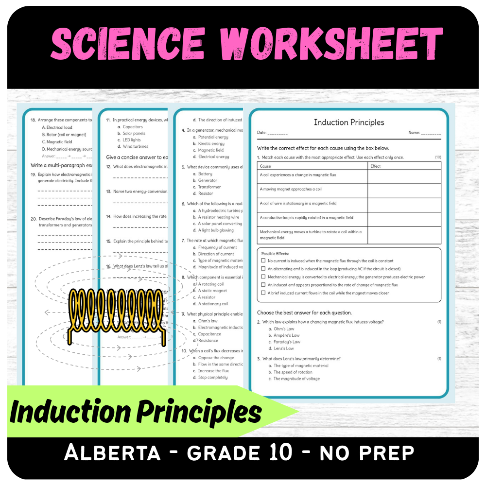 Grade 10 Science – Induction Principles Worksheet (PDF) – Alberta Standards