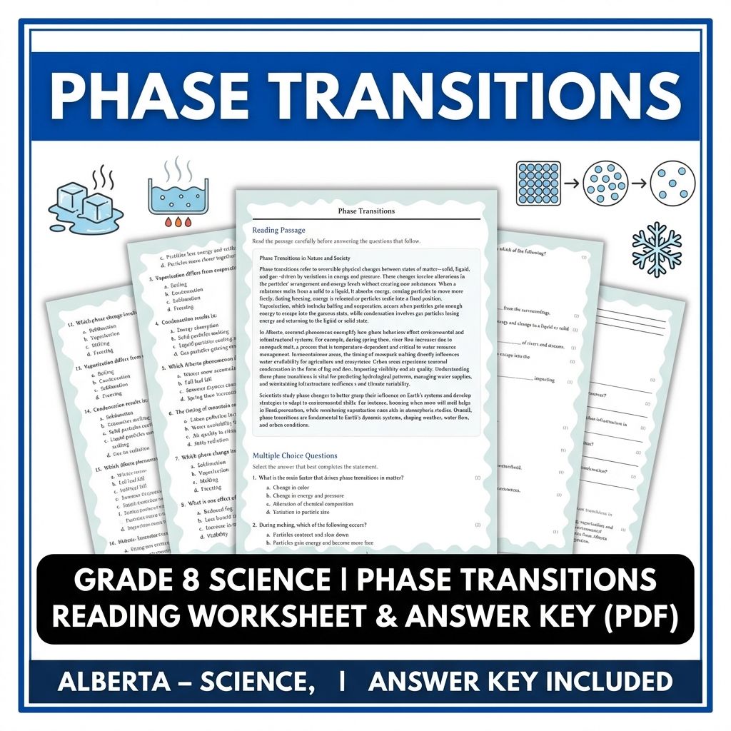 Grade 8 Science | Phase Transitions Reading Worksheet & Answer Key (PDF)