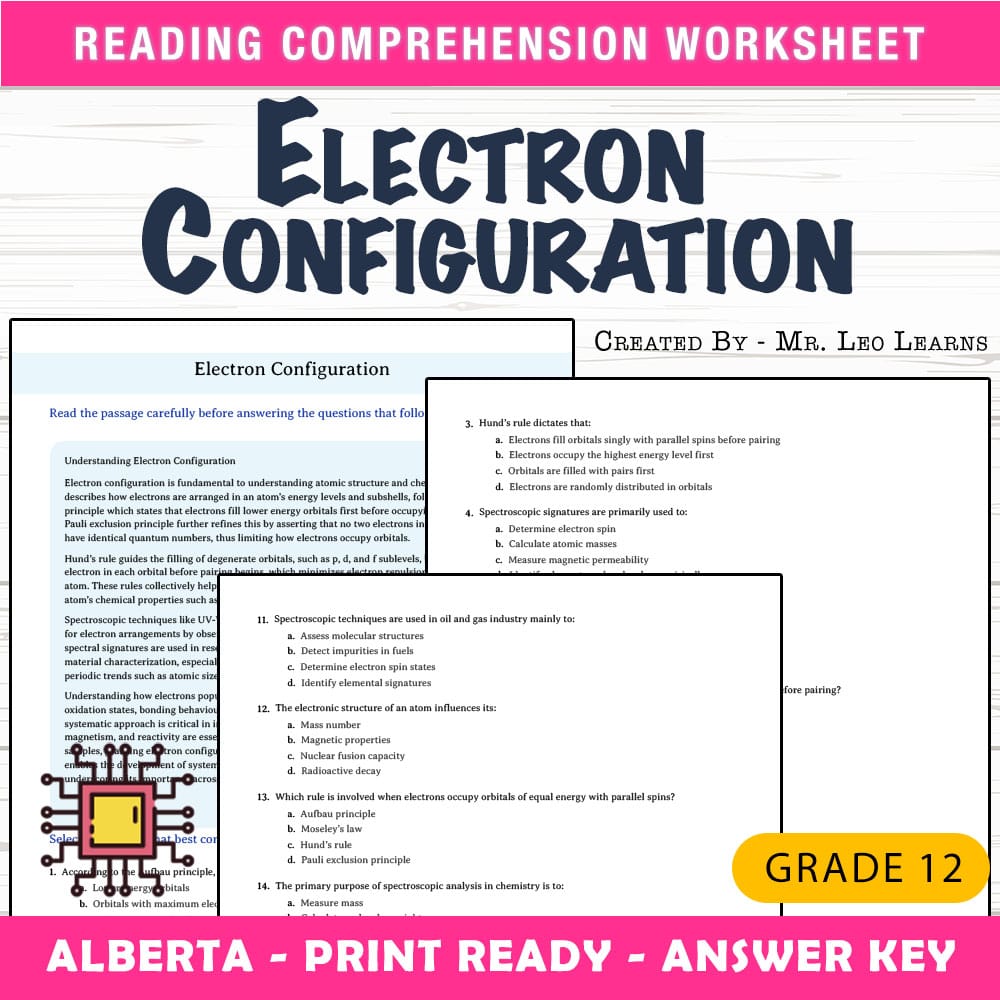 Grade 12 Science worksheet mcq paper worksheet — Grade 12 Science — Worksheet MCQ Paper for Mastering Electron Configurati…