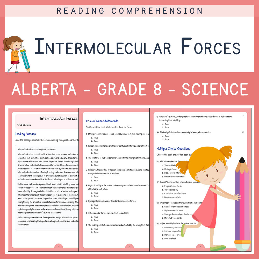Grade 8 Science worksheet elena worksheet — Grade 8 Science | Intermolecular Forces Worksheet | Alberta Standard — page 1
