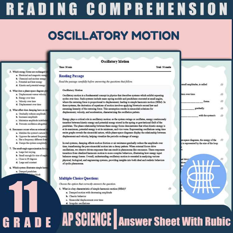Grade 11 Science reading worksheets worksheet — Grade 11 Science | Oscillatory Motion Reading Worksheet (PDF + Answer Key)…