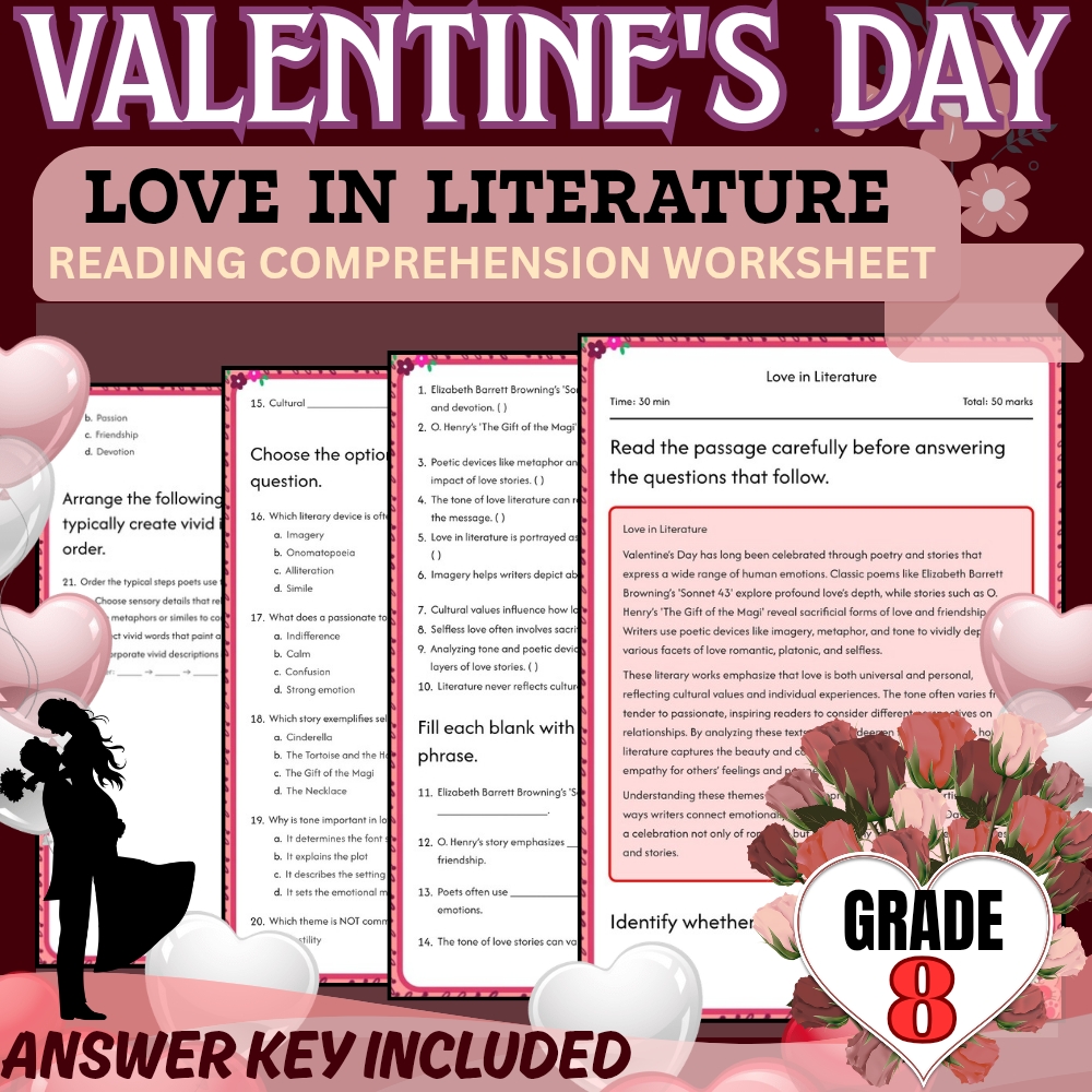 Grade 8 Holiday Unit | Valentine’s Day Worksheets  (Answer Keys Included) — included worksheet 3