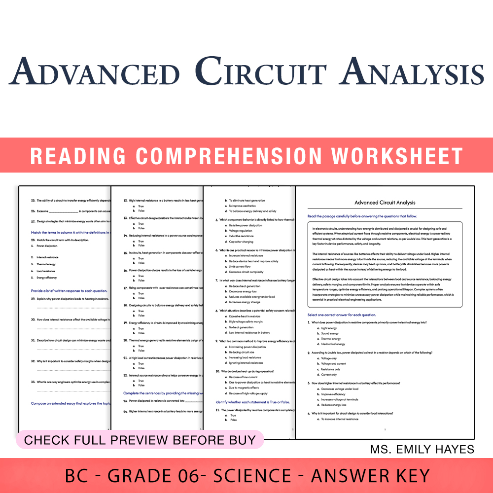 Grade 6 Science worksheet worksheet — Grade 6 Science | Advanced Circuit Analysis Worksheet (PDF+ Answer Key) — page 1