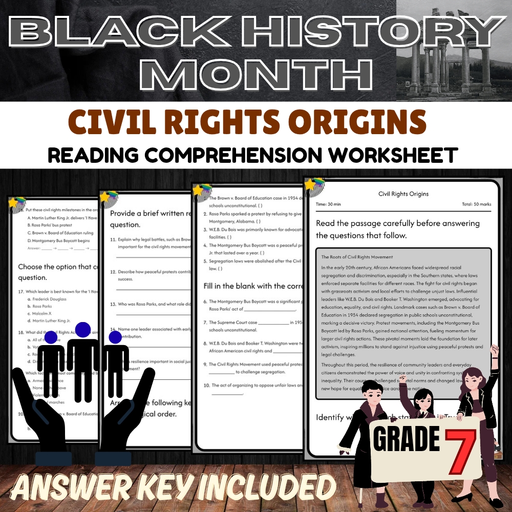 Grade 7 Black History Month Worksheet Collection (Answer Key Included) — included worksheet 1