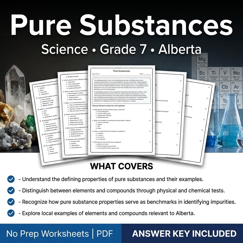 Grade 7 Science Worksheet | Pure Substances | Alberta Standards