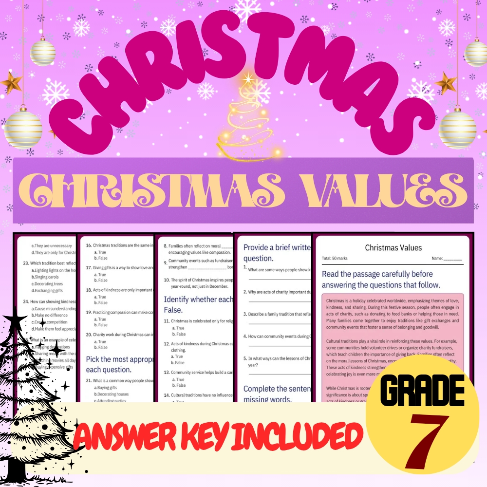 Grade 7 Seasonal Bundle| Holiday Traditions & Cultural Lessons(PDF + Answer Key) — included worksheet 2