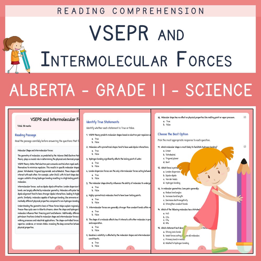Grade 11 Science worksheet elena worksheet — Grade 11 Science | VSEPR and Intermolecular Forces | Alberta Standards — page 1