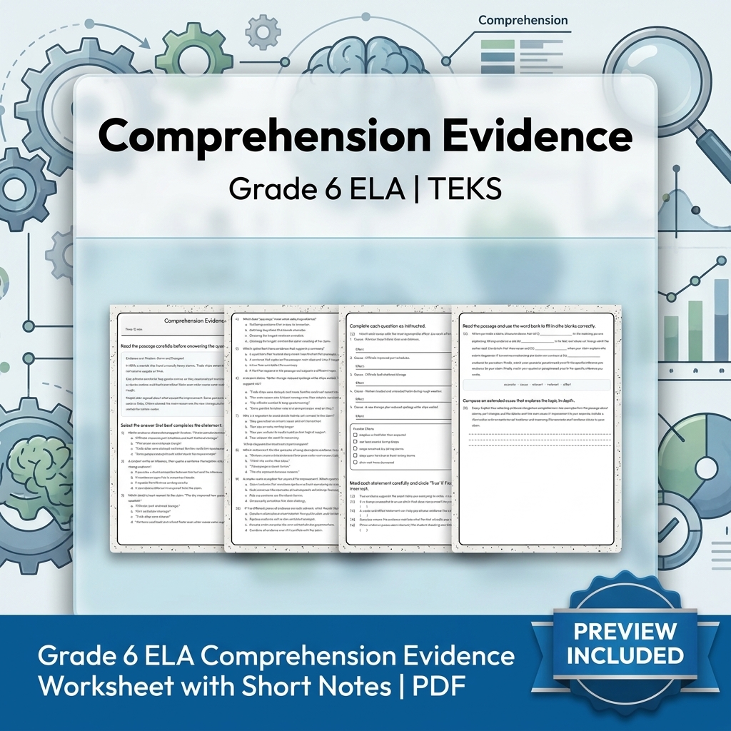 Grade 6 Evidence-Based Text Analysis ELA Full-Year Bundle (TEKS) Worksheets — included worksheet 12