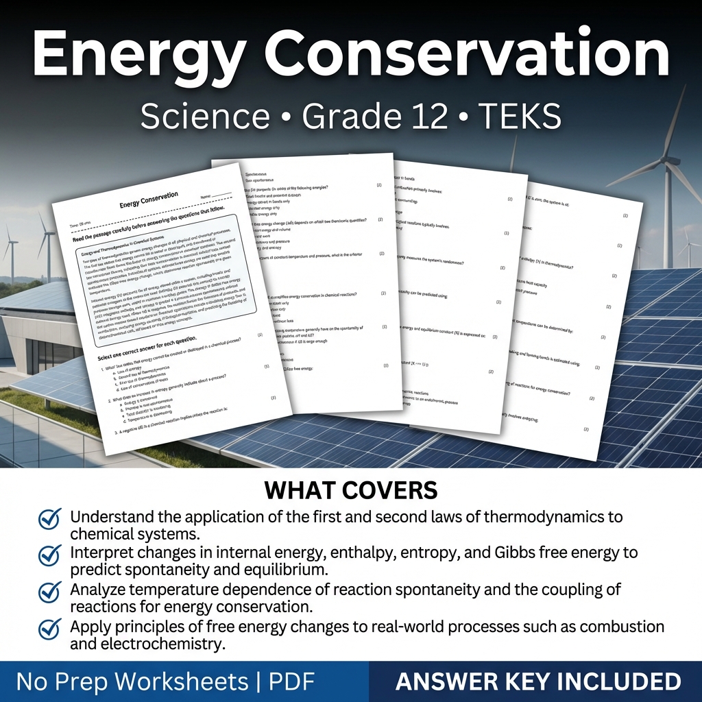 Energy Conservation Worksheet for Grade 12 Science TEKS Practice