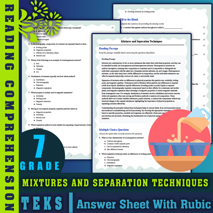 Grade 7 Science reading worksheets worksheet — 7th Grade Science | Mixtures and Separation Techniques Reading Worksheet —…