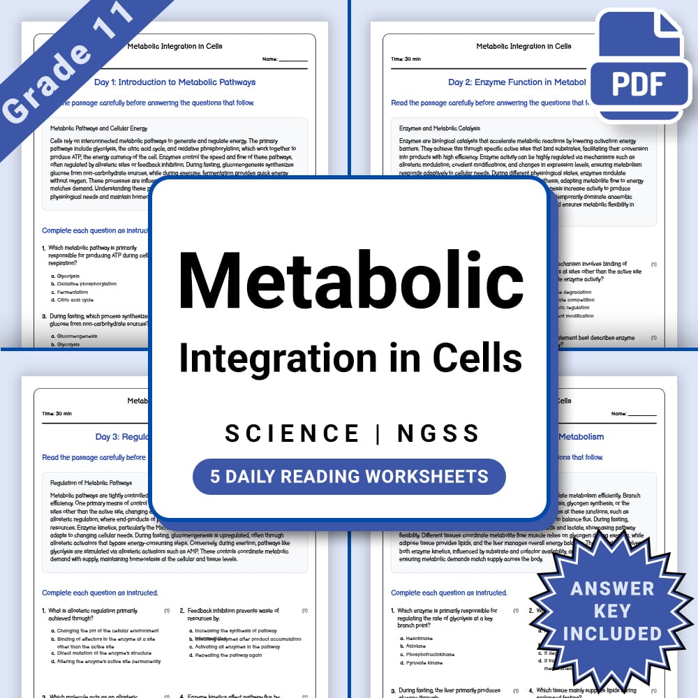 Grade 11 Science daily reading worksheet worksheet — Grade 11 Science – Metabolic Integration in Cells Worksheet (PDF +Ans…