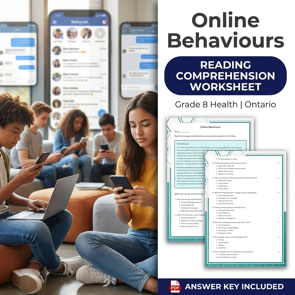 Grade 8 Health Lesson Group Bundle | Ontario Framework Worksheets — included worksheet 4