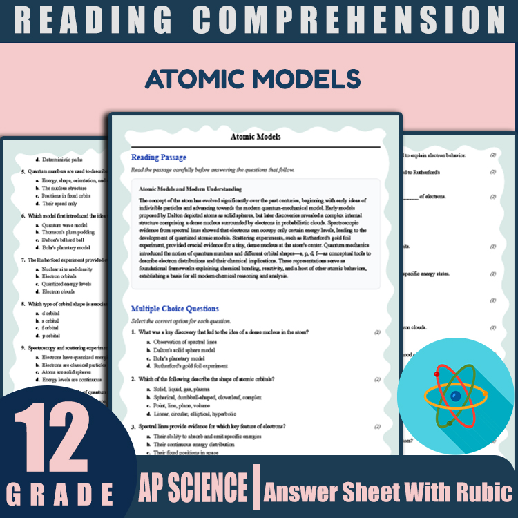 Grade 12 Science reading worksheets worksheet — Grade 12 Science | Atomic Models Reading Worksheet (PDF + Answer Key) — pa…