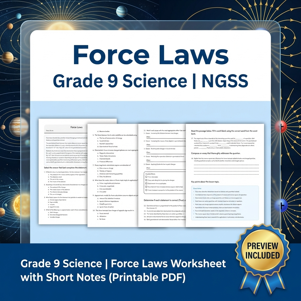 Grade 9 Science | Motion and Stability Forces & Interactions NGSS UNIT Bundle — included worksheet 1
