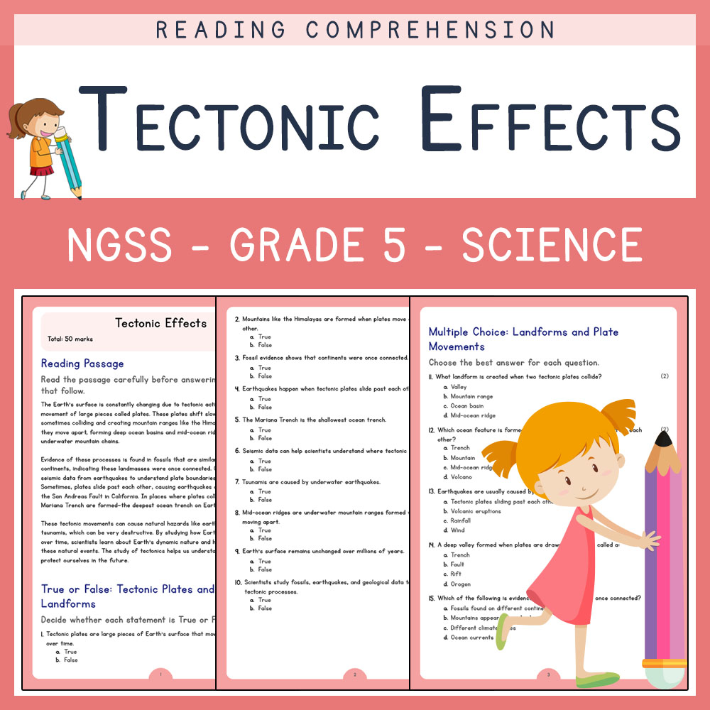 Grade 5 Science worksheets for primary grades worksheet — Grade 5 Science | Tectonic Effects Worksheets (PDF) | NGSS Align…