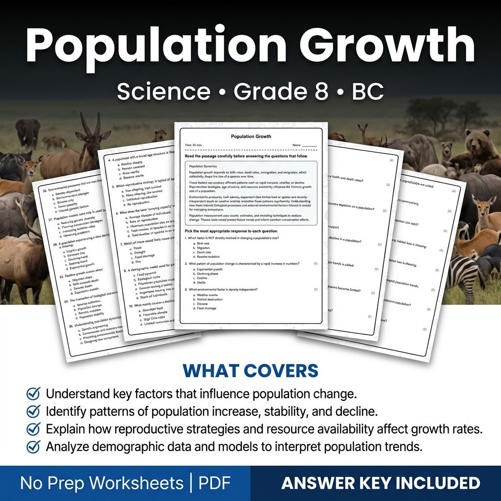 Grade 8 Science | Population Growth Worksheet & Answer Key (PDF)
