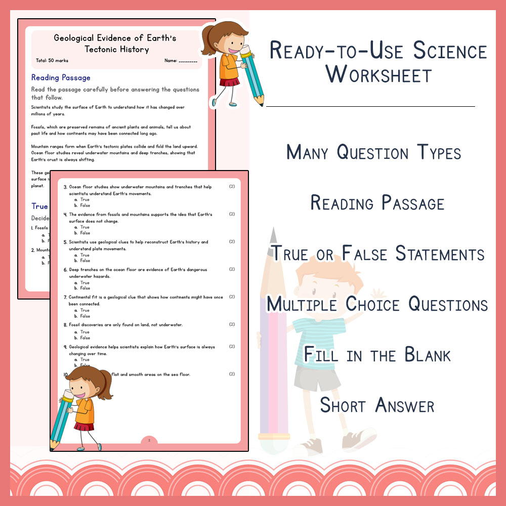 Grade 5 Science worksheets for primary grades worksheet — Grade 5 Science| Geological Evidence of Earth's Tectonic History…