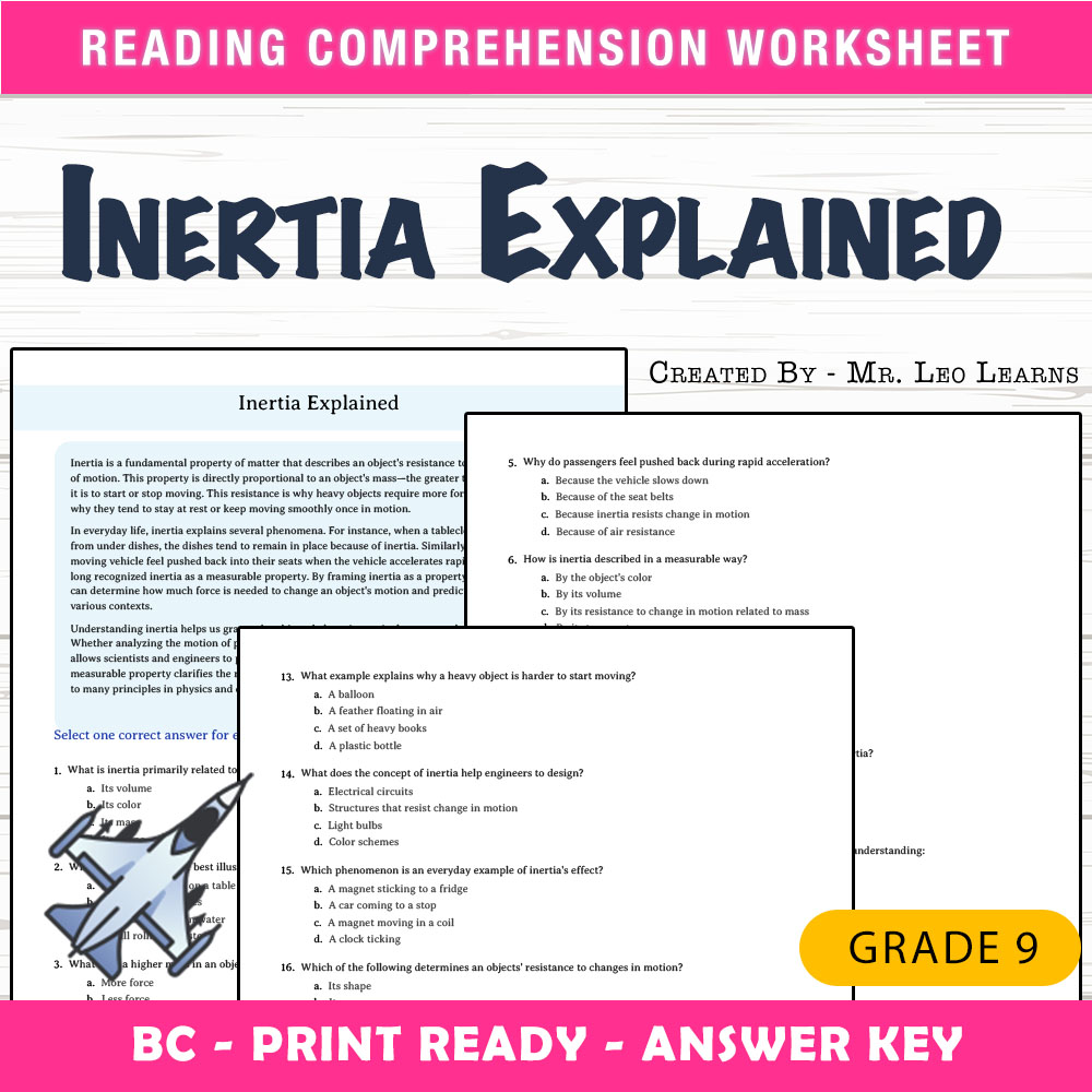 Grade 9 Science worksheet mcq paper worksheet — Grade 9 Science — Inertia Explained Worksheet MCQ Paper for Mastery — page 1