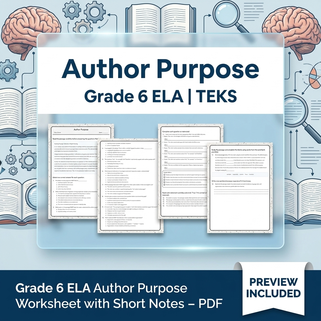 Grade 6 Evidence-Based Text Analysis ELA Full-Year Bundle (TEKS) Worksheets — included worksheet 13