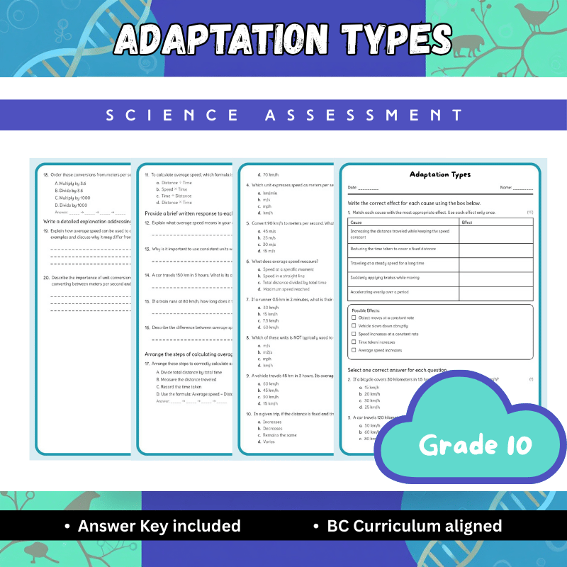 Grade 10 Science science 1 worksheet — Grade 10 Science | Adaptation Types Worksheet (PDF) – BC Standards