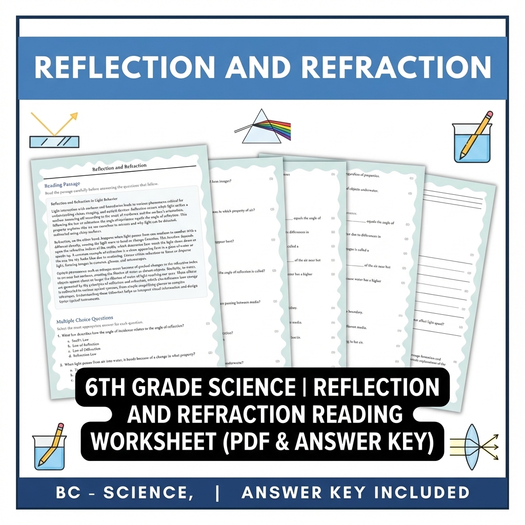 6th Grade Science | Reflection and Refraction Reading (PDF & Answer Key)