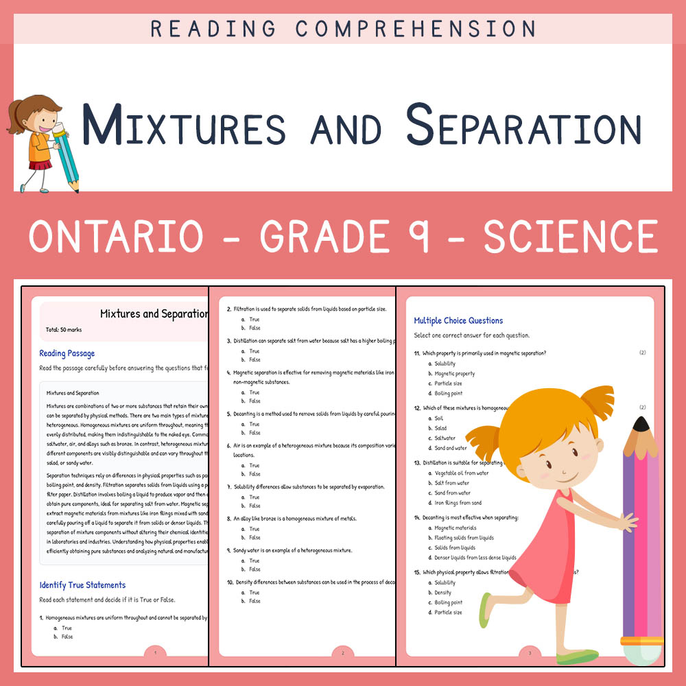Grade 9 Science worksheet elena worksheet — Grade 9 Science | Mixtures and Separation Worksheet Elena | Ontario Standard —…
