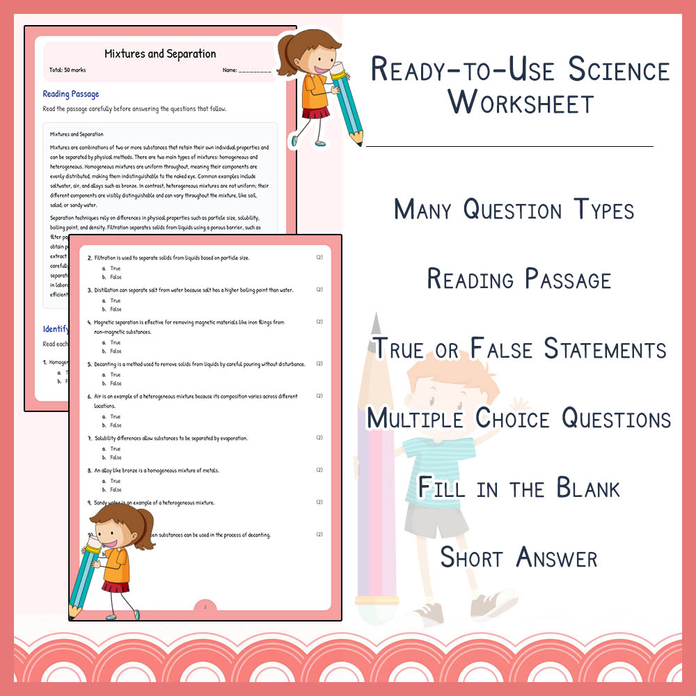 Grade 9 Science worksheet elena worksheet — Grade 9 Science | Mixtures and Separation Worksheet Elena | Ontario Standard —…