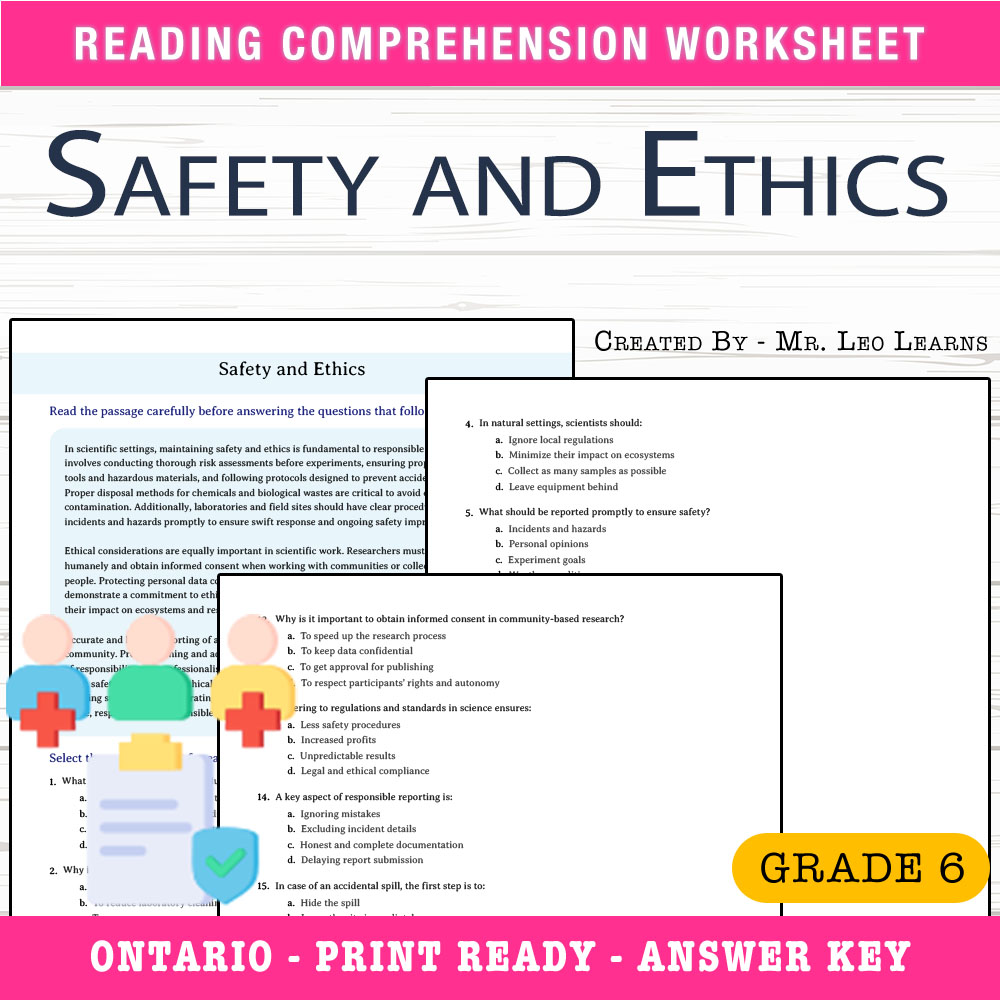 Grade 6 Science worksheet — Grade 6 Science – Safety and Ethics Worksheet for Mastering Responsible Practice — page 1