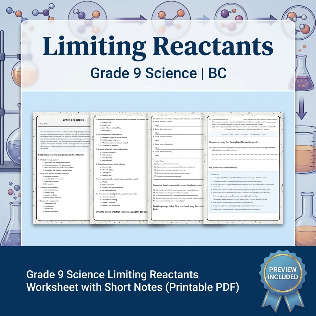 Grade 9 Science Lesson Bundle | BC Framework Focused Worksheets — included worksheet 4