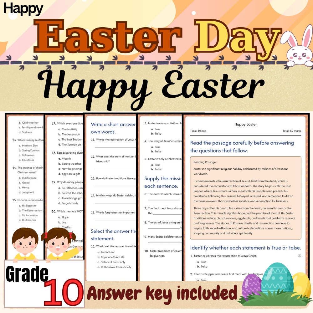 Grade 10 Seasonal Holidays Bundle | Easter Worksheet Pack (PDF + Answer Key) — included worksheet 2