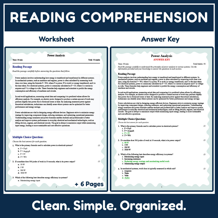 Grade 11 Science reading worksheets worksheet — 11th Grade Science | Power Analysis Reading Worksheet (PDF + Rubric) — page 2