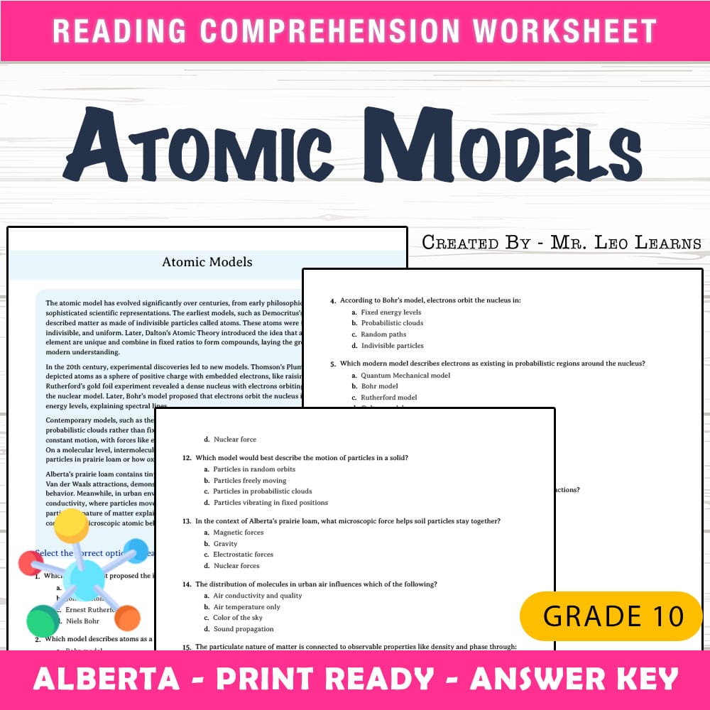 Grade 10 Science worksheet mcq paper worksheet — Grade 10 Science — Worksheet MCQ Paper for Mastering Atomic Models — page 1