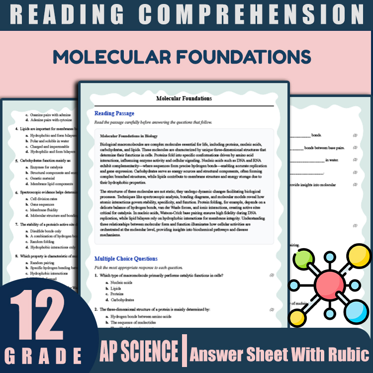 Grade 12 Science reading worksheets worksheet — 12th Grade Science | Molecular Foundations Reading Worksheet + Answer Key…